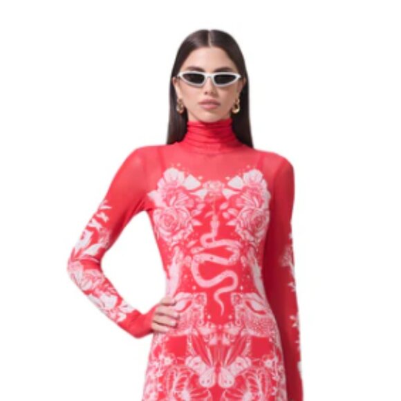 AFRM Shailene Red Botanical Dress NWT Bodycon Boho Floral XL - Picture 2 of 5